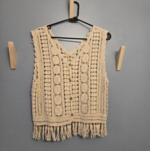 Crochet Fringe Tank Top in Beige